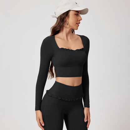 Women’s Summer Gym Yoga Set – Quick-Dry Long Sleeve Two-Piece Sportswear Outfit for Outdoor Fitness & Training