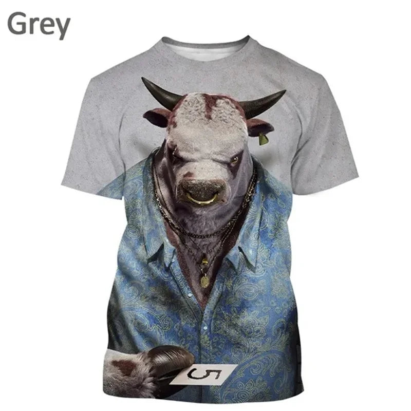 3D Cow Graphic T-Shirt - Funny Retro Unisex Summer Streetwear Tee