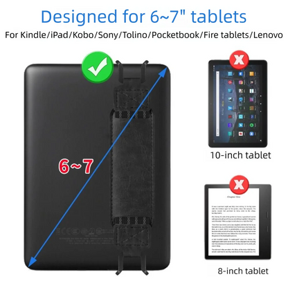 Leather Tablet Hand Strap — Elastic Anti-Drop E-Reader Holder for Kindle, iPad, Kobo, Sony, Pocketbook, Lenovo