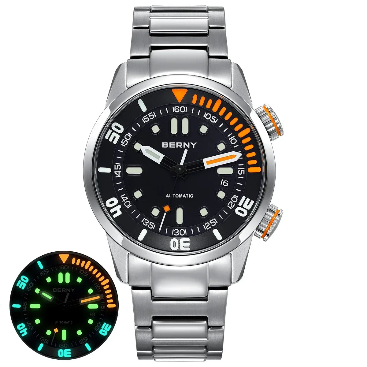 BERNY Automatic Men's Dive Watch – Super Luminous 20ATM Sapphire Wristwatch