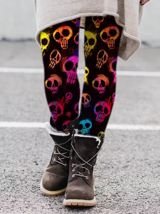 Women's Halloween Skeleton 3D Print Leggings - Stretchy Workout Yoga Pants, Slim Fit Fashion Tights