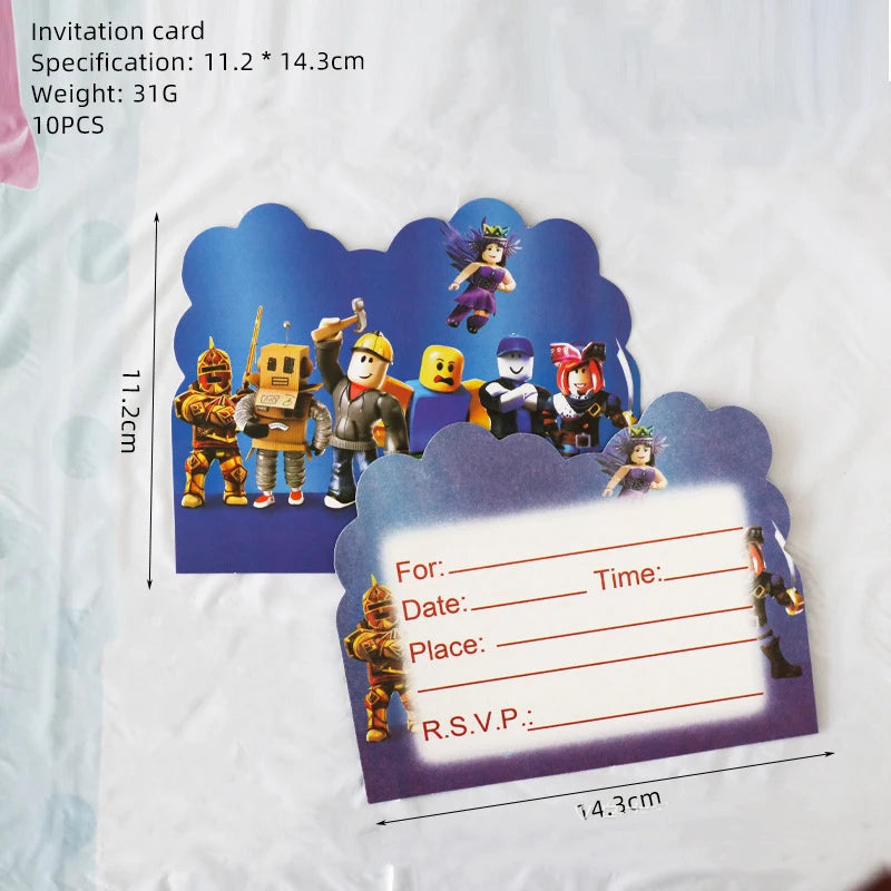 Roblox Birthday Party Supplies — Balloons, Disposable Tableware & Backdrop for Kids’ Party or Baby Shower