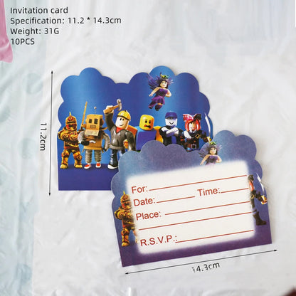 Roblox Birthday Party Supplies — Balloons, Disposable Tableware & Backdrop for Kids’ Party or Baby Shower