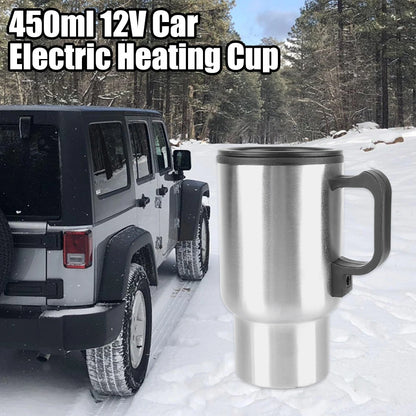 12V Electric Heating Car Kettle - 450ml Stainless Steel Thermal Mug for Water, Coffee, Milk - Travel & Camping