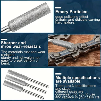 12PCS Diamond Chainsaw Sharpener Set – Titanium Coated Corundum Rotary Burr Stone File Grinding Heads for Chainsaw, Jade & Multi-Purpose Polishing Tool Kit