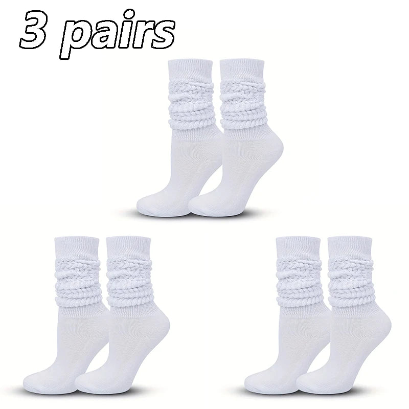 Women’s White Mid-Calf Socks - 3 Pairs Comfortable Breathable Basic Fashion Socks