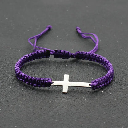 UILZ Creative Stainless Steel Cross Bracelet - Hand-Woven Adjustable Colored String, Couple Versatile Jewelry