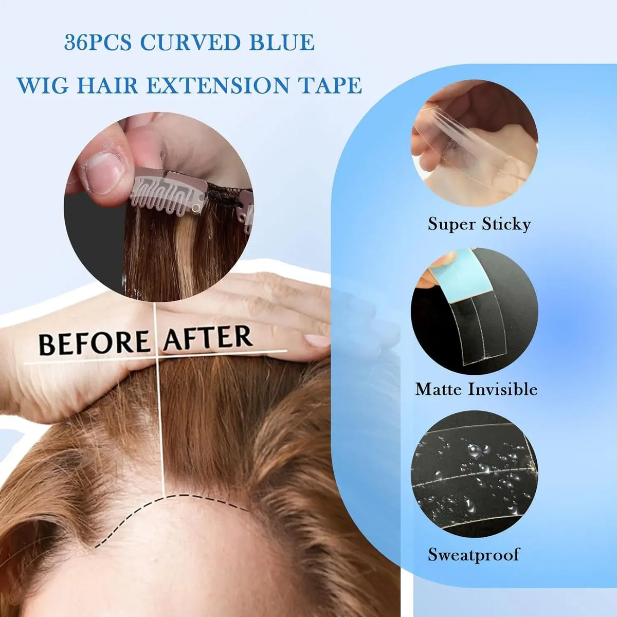 36-Piece Strong Wig Tape Adhesive Strips - Waterproof Double-Sided Tape for Toupees and Lace Wigs