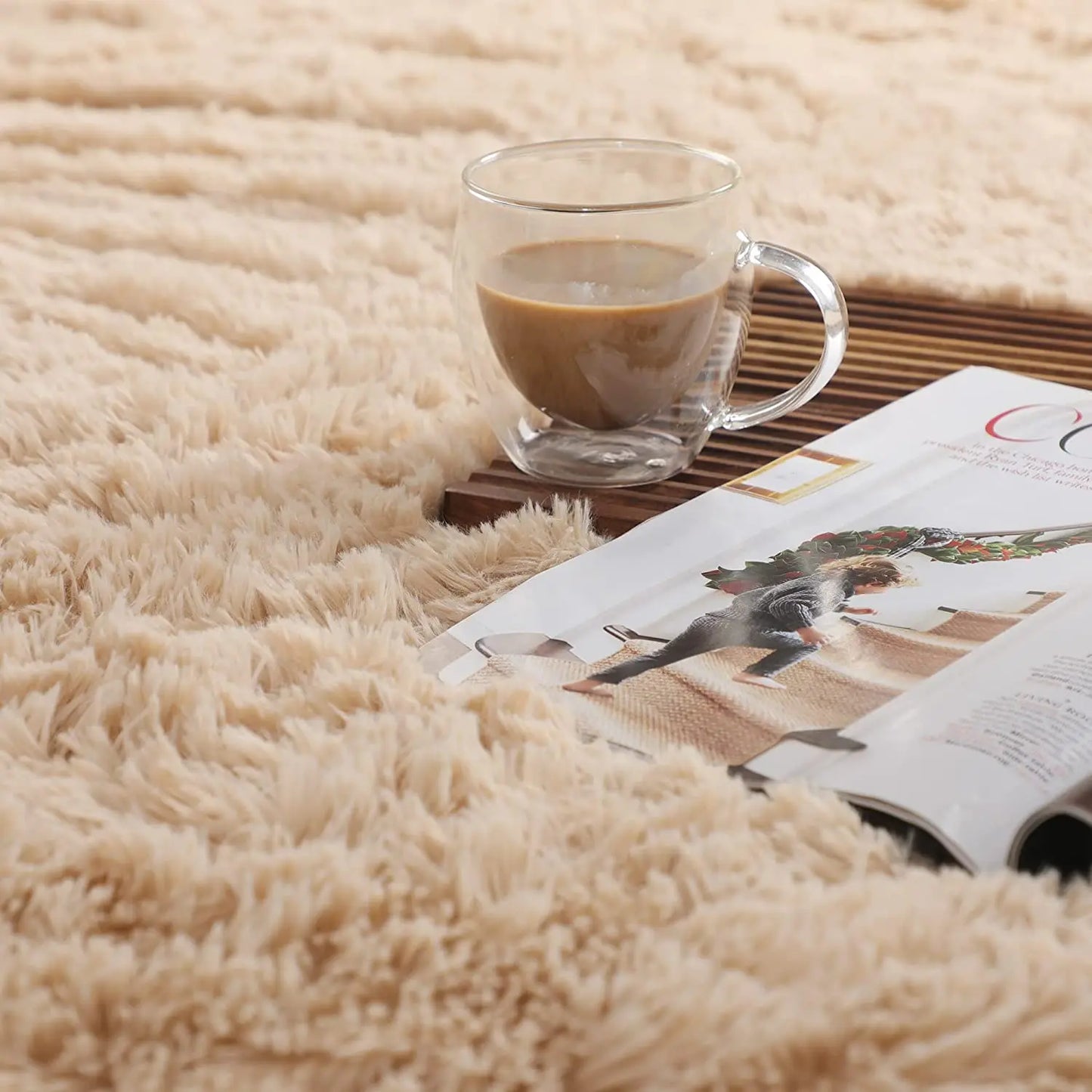 Soft Shaggy Plush Area Rug – Large Fluffy Beige Carpet for Living Room, Bedroom, Kids Room & Nursery Decor