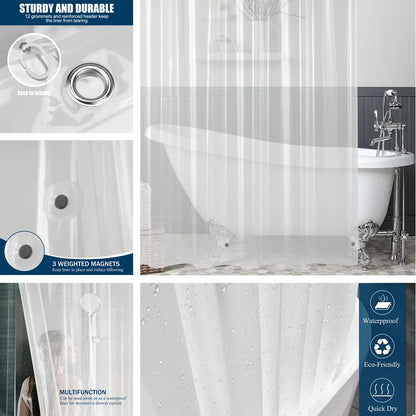 PEVA Shower Curtain: Waterproof Transparent/Colorful Plastic Bath Curtains - Mildew-Resistant Luxury Home Decor with Hooks