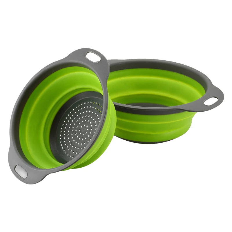Silicone Round Folding Drain Basket Colander - 1 or 2pcs Collapsible Strainers for Washing Vegetables and Fruits, Essential Kitchen Tools