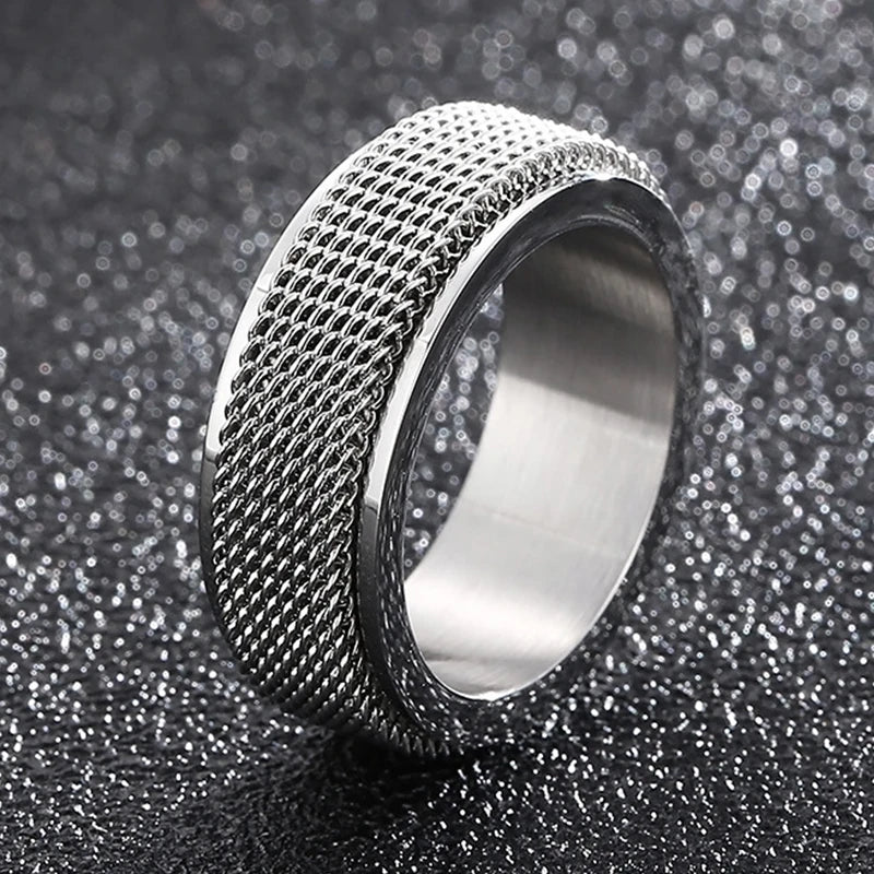 Trendy Waterproof Stainless Steel Spinner Mesh Wedding Band Ring for Men & Women - Stress Relief Charm Jewelry Gift