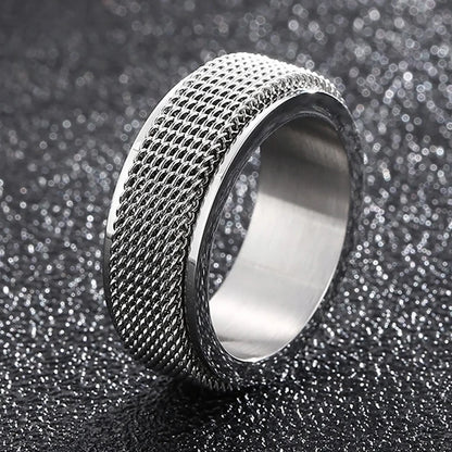Trendy Waterproof Stainless Steel Spinner Mesh Wedding Band Ring for Men & Women - Stress Relief Charm Jewelry Gift