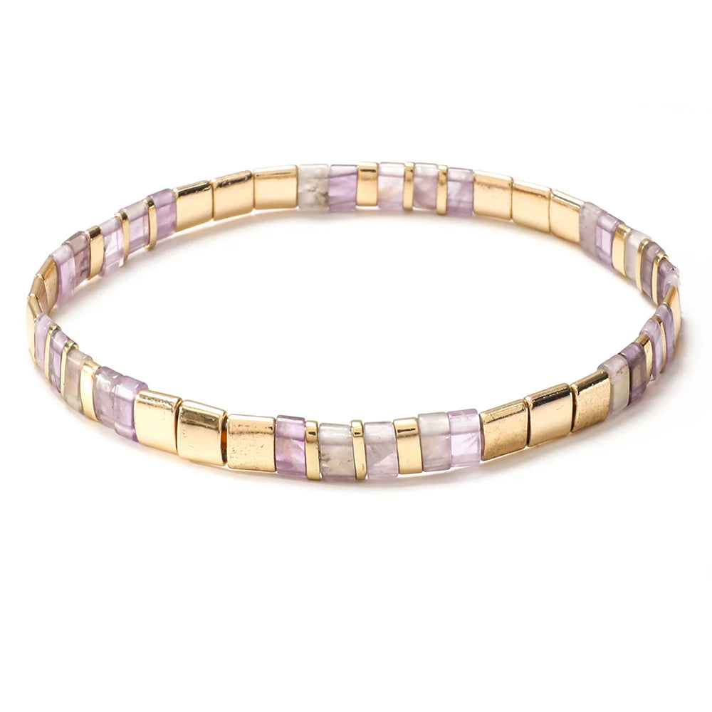 ZMZY Stone Tila Beads Elastic Bracelet for Women – 2025 Fashion Colorful Rainbow Miyuki Tile Bead Jewelry Gift Bracelet