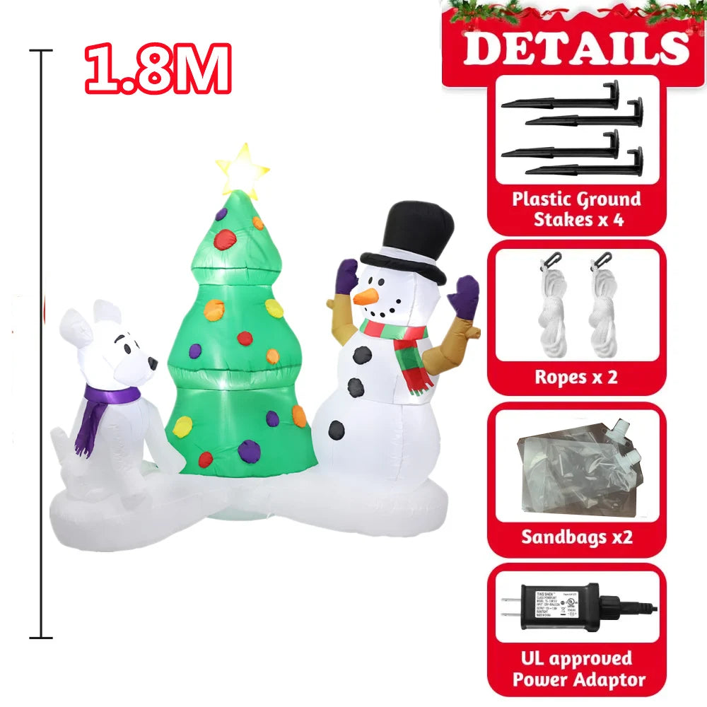 Inflatable Christmas Decorations – Tree, Snowman, Santa, Bear & Gingerbread Man with Built-in LED for Outdoor Garden & Party Decor