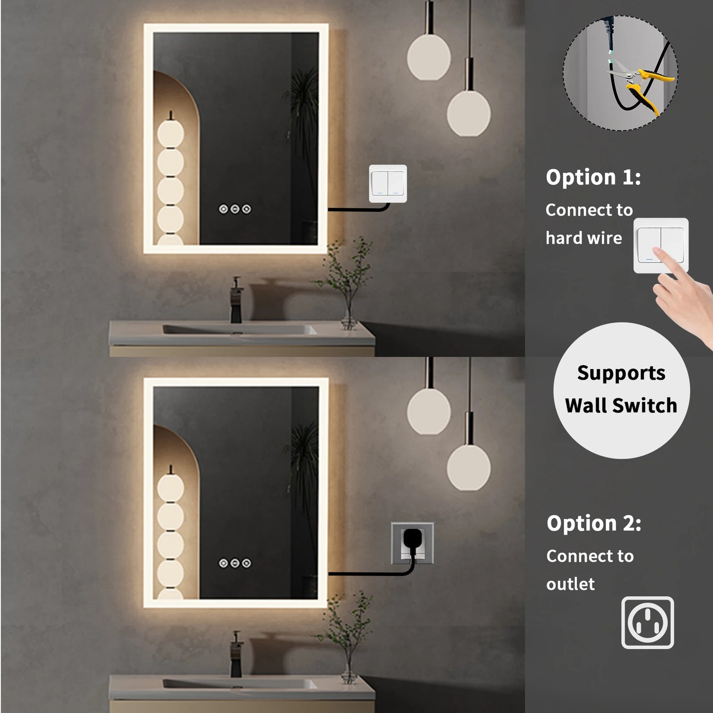 16x20 inch LED Lighted Bathroom Mirror – Wall-Mounted Vanity Mirror with Anti-Fog, Smart Touch Button & Memory Function