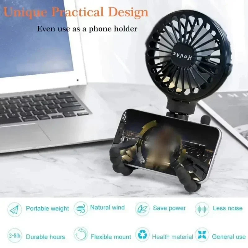 Baby Stroller Fan — Handheld Rechargeable USB Bladeless Mini Folding Fan, Silent Portable Neck & Table Cooler
