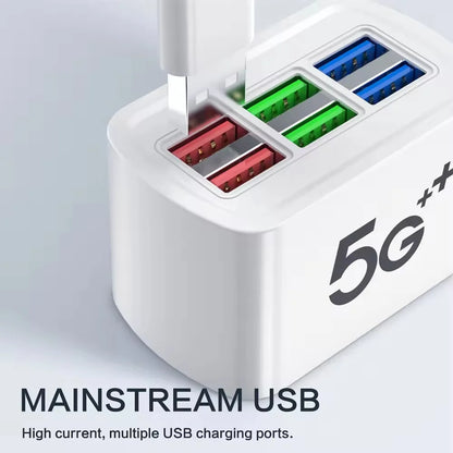 6-Port USB Charging Power Strip – Universal Fast Charger with EU/US Plug, Power Socket Extension Cable for Phones and Devices