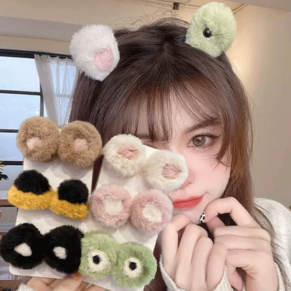 New Cartoon Animal Hair Clip – Cat Ear Plush Hair Claw for Women & Girls Winter Hair Accessory