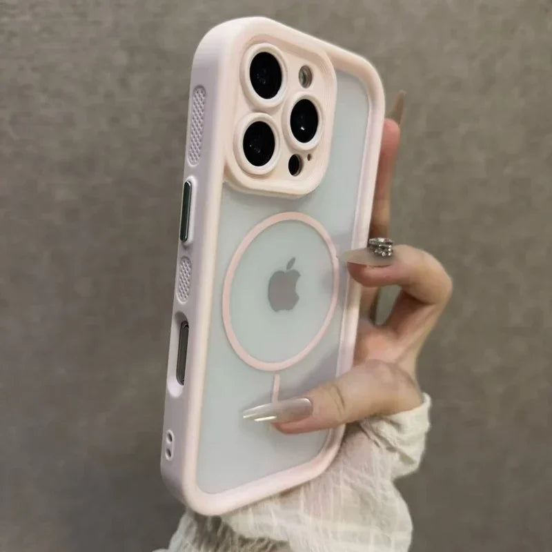 Luxury Matte MagSafe Transparent Case — Shockproof Magnetic Bumper Cover for iPhone 11–17 Pro/Max/Plus/Air