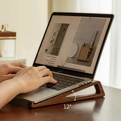 Foldable Wooden Laptop Stand - Ergonomic 12° Adjustable Angle with Cooling Ventilation Design