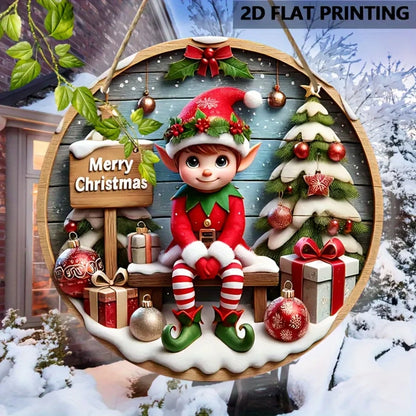 Charming Christmas Elf Wooden Sign – 20cm Round Holiday Decor for Cafe, Bar, Party & Home, Perfect Gift for Friends