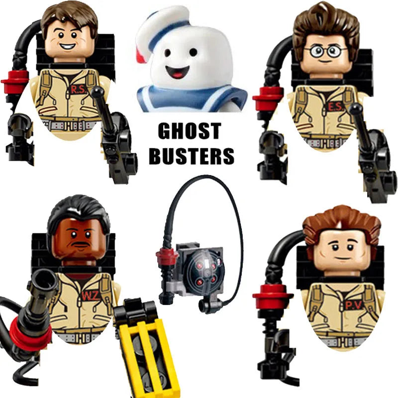 4-Piece Ghostbusters Action Figure Set – Egon, Peter, Winston, Zeddemore & Stay Puft Model Building Blocks Toys for Kids