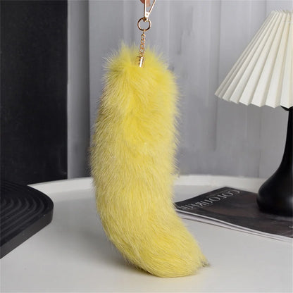 Natural Fox Fur Tail Keychain – 40cm Furry Racoon Bag Charm & Fluffy Keyring Accessory for Women