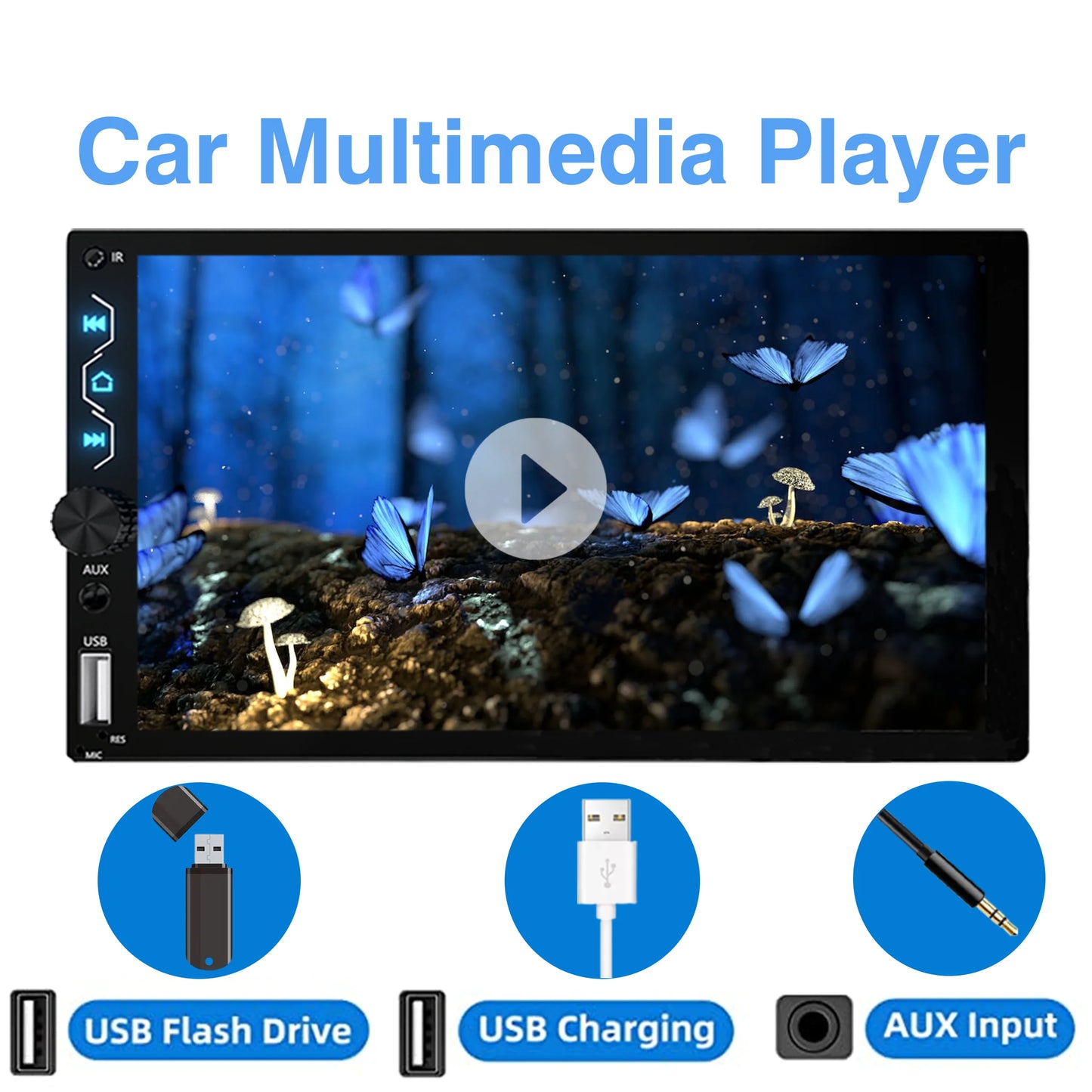 7" Wireless 2DIN Car Radio Stereo – HD Touchscreen CarPlay Android Auto Video Player with Bluetooth, FM & Rear View Camera