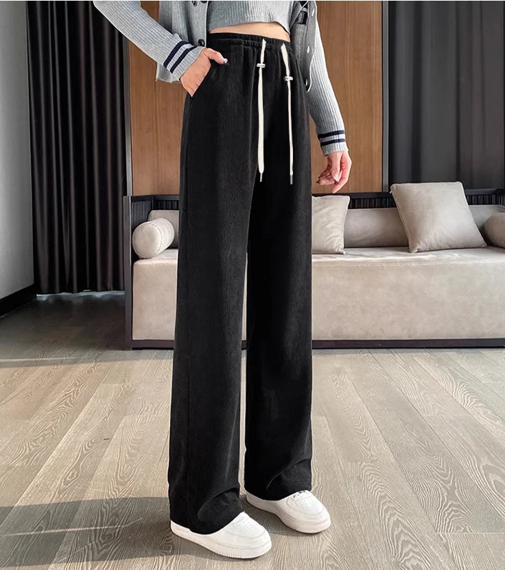 M-4XL Women’s Maternity Radish Pants – Cotton Fleece Ankle-Length Corduroy Sweatpants, High Waist Autumn Pregnancy Trousers