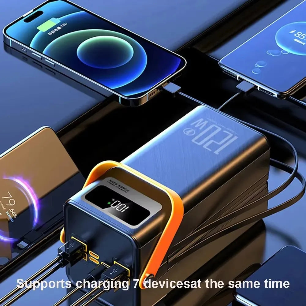 120W 100000mAh Fast Charging Power Bank - Large Capacity Portable Outdoor Power Supply for Camping and Travel