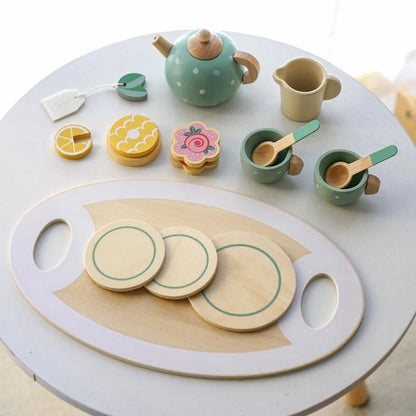 Wooden Afternoon Tea Set Toy - Pretend Play Food, Learning Role Play Game, Early Educational Toys for Toddlers, Girls, Boys, Perfect Kids Gift