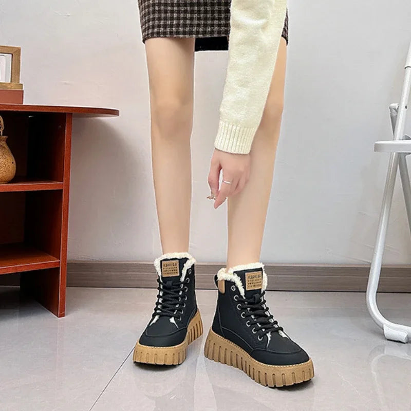 Women’s Platform Snow Boots 2024 – Casual Sports Skateboard Winter Shoes with Fur, Warm Ankle Sneakers