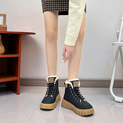 Women’s Platform Snow Boots 2024 – Casual Sports Skateboard Winter Shoes with Fur, Warm Ankle Sneakers
