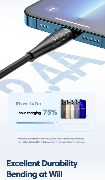 Toocki 2.4A Lightning Cable – Fast Charging USB Cord for iPhone 14/13/12/11 Pro Max, iPad, 8/7 Plus