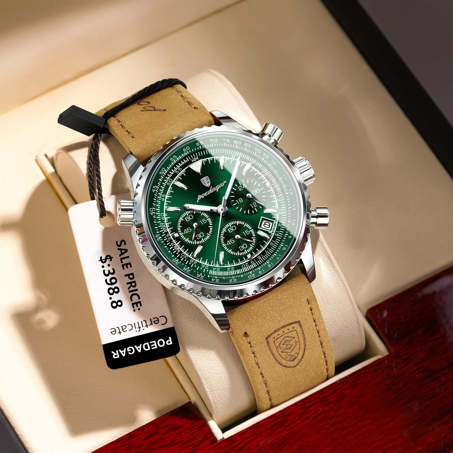 POEDAGAR Luxury Men's Quartz Watch Waterproof Luminous Date Chronograph Leather Military Sports Wristwatch