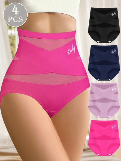 4-Pack High Waisted Tummy Control Women’s Brief Panties – Comfortable Shaping Underwear (Multi-Color)