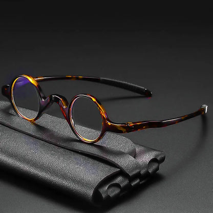 May Flower TR90 Men's Tiny Round Reading Glasses – Retro Anti-Blue Light Eyeglass Frame +4.0