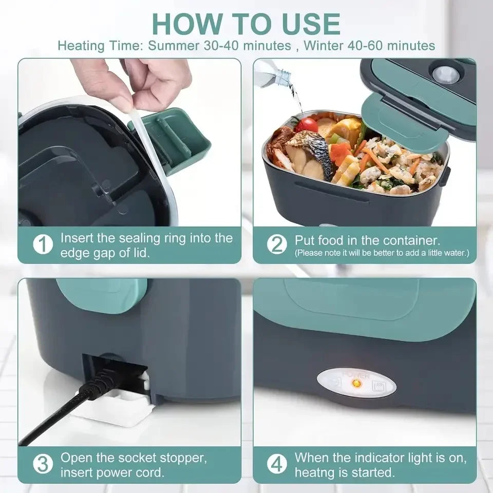 1.5L 60W Electric Lunch Box – Portable Food Warmer & Heater for Car or Home, Leak-Proof Microwave Lunch Box for Truckers