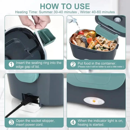 1.5L 60W Electric Lunch Box – Portable Food Warmer & Heater for Car or Home, Leak-Proof Microwave Lunch Box for Truckers