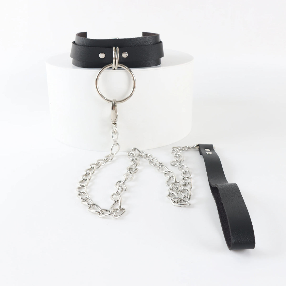 Men's Gothic Leather Collar – Adjustable Punk Chain Neck Accessory with Traction Rope
