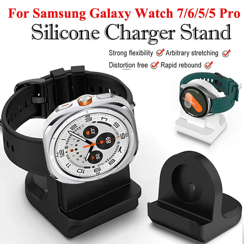 Silicone Charger Dock Holder — Samsung Galaxy Watch Ultra 47mm & Galaxy Watch 7/6/5/5 Pro Stand with USB Cable