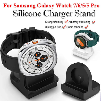 Silicone Charger Dock Holder — Samsung Galaxy Watch Ultra 47mm & Galaxy Watch 7/6/5/5 Pro Stand with USB Cable