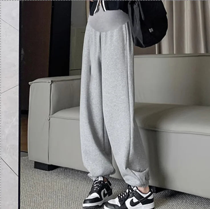 M-4XL Women’s Maternity Radish Pants – Cotton Fleece Ankle-Length Corduroy Sweatpants, High Waist Autumn Pregnancy Trousers