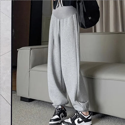 M-4XL Women’s Maternity Radish Pants – Cotton Fleece Ankle-Length Corduroy Sweatpants, High Waist Autumn Pregnancy Trousers