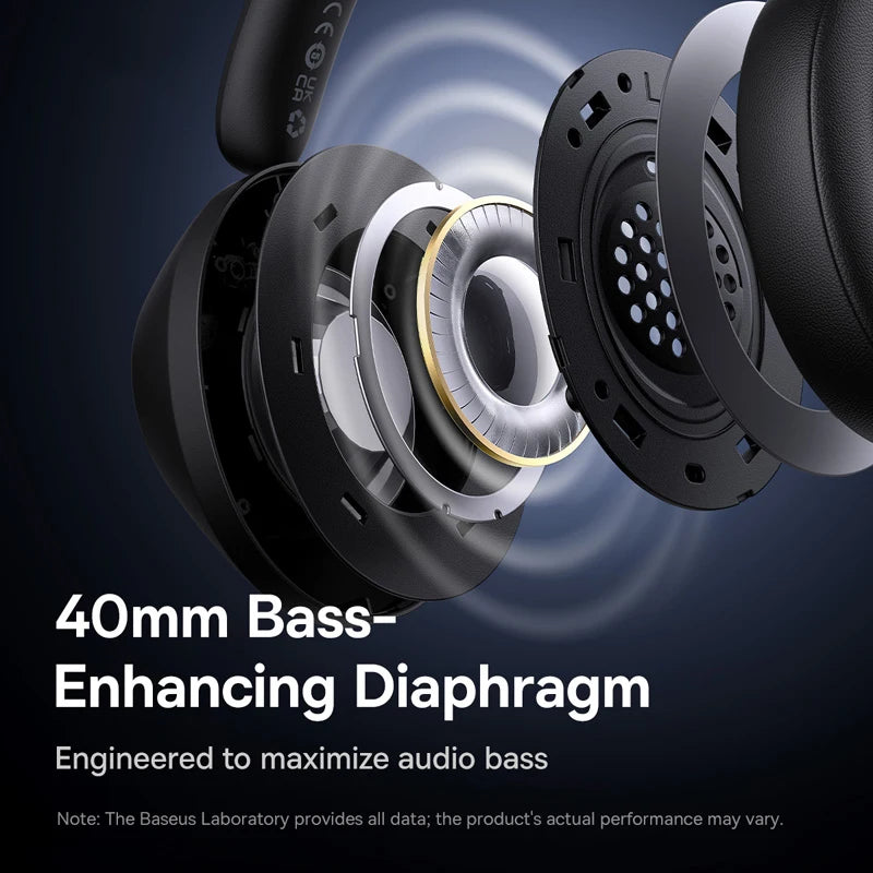 Baseus Bass 30 Max Wireless Headset - Bluetooth 5.3, Over-Ear Headphones, Bass-Enhancing 40mm Diaphragm, Ultra Low Latency, 50H Playtime