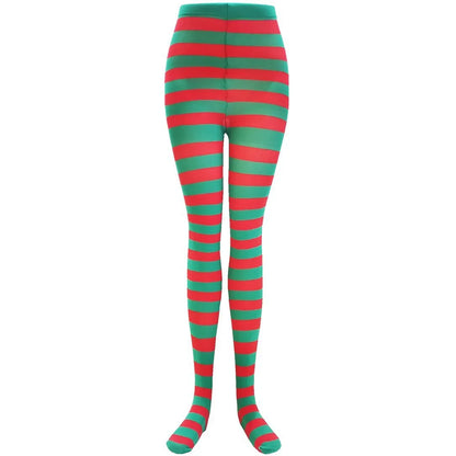 Goth Punk Women’s Rainbow Striped Pantyhose – High Waist Slim Leggings for Halloween Christmas Cosplay