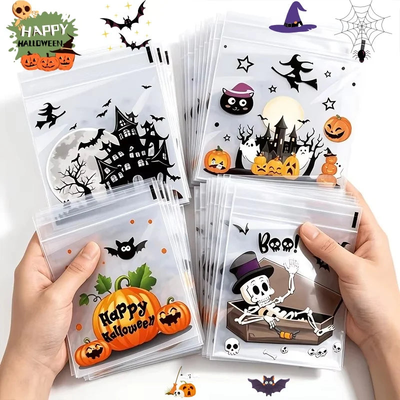 100-Piece Halloween Treat Bags - Clear Self-Sealing Candy, Cookie, and Trick-or-Treat Goodie Bags