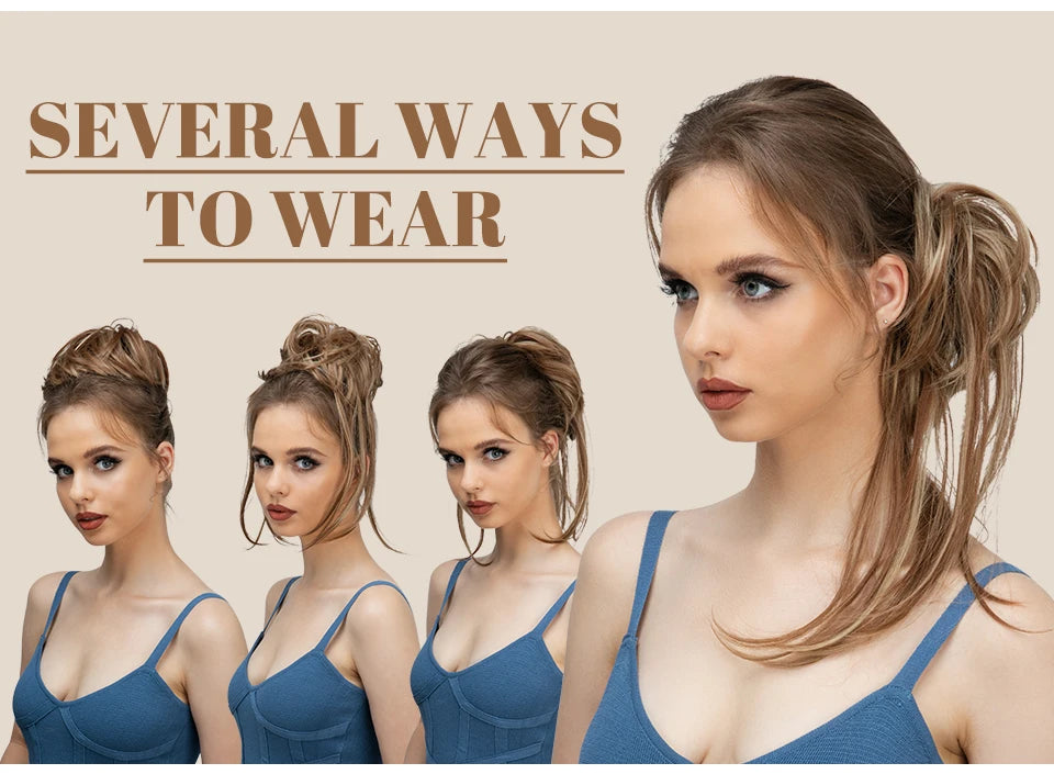 Synthetic Elastic Messy Bun Hairpiece – Curly Scrunchie Chignon, Black, Blonde, Brown Updo Donut for Women, Natural Fake Hair