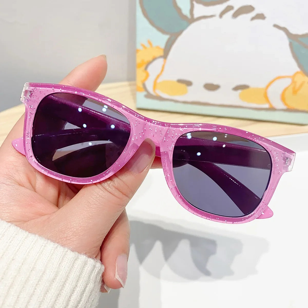 Kids Square Sunglasses - Colorful Shiny Fashion Eyewear for Girls, Trendy Cute Summer Sun Glasses